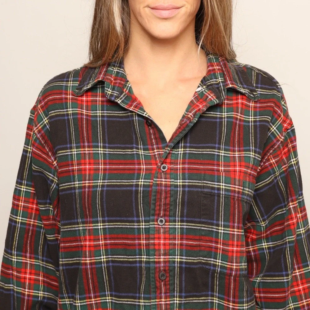 Vintage Lands End Super Cozy Multi Color Plaid Flannel Button-Up Shirt - Picture 5 of 5